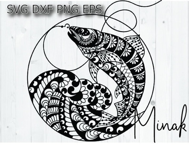 Fish jumping svg bass fish mandala mandela zenart svg ...