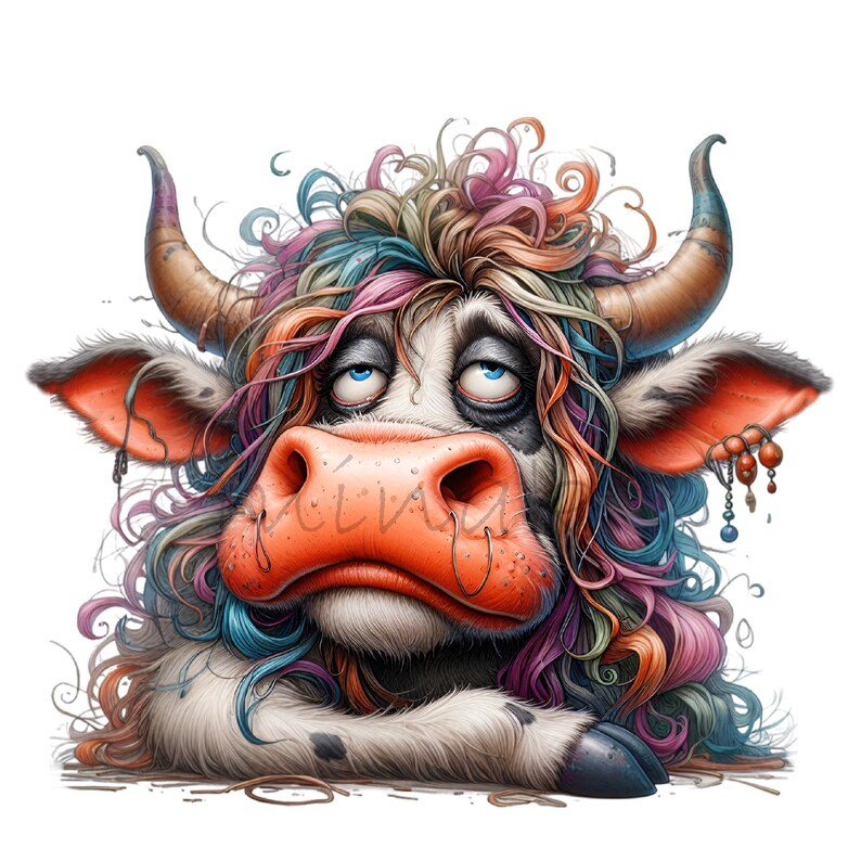 Serietidningar Ko Roliga Bondgårdsdjur Färgglada Tecknade Clipart 12 PNG, Sublimering Utskrivbar, Väggkonst bild 6