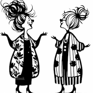 6 SVG Funny Ladies SVG Cut File, Stylish Elderly Women Talking Silhouette, Whimsical Friends Clipart for Cricut and Laser Cutting