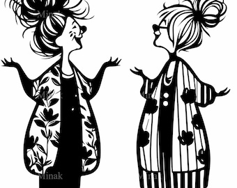 6 Senior Women Talking Svg, Funny Ladies Art Retro Clipart