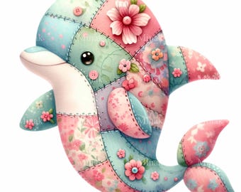 12 PNG Patchwork Floral Dolphin Clipart