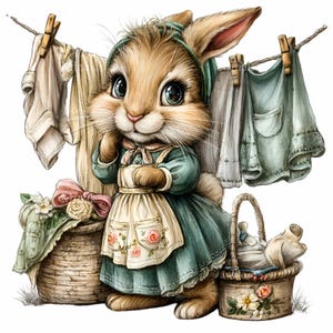 15 PNG Laundry Bunny Clipart – Rabbit PNG – Farmhouse Cottage Digital ...