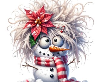 15 Pupazzo di neve dai capelli pazzi PNG, clipart di stella di Natale invernale, personaggio divertente per le vacanze