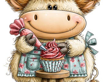 16 PNG Highland Cow Cupcake, Pastry Chef Icing Art