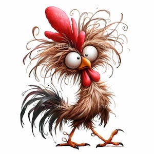 10 Lustige Flauschige Hahn PNG Clipart | Schrulliger Hahn mit wilden Federn | Perfekt für Handwerk und Designs