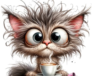 コーヒーを飲むかわいい子猫 12 PNG コミック 猫風変わりな動物漫画