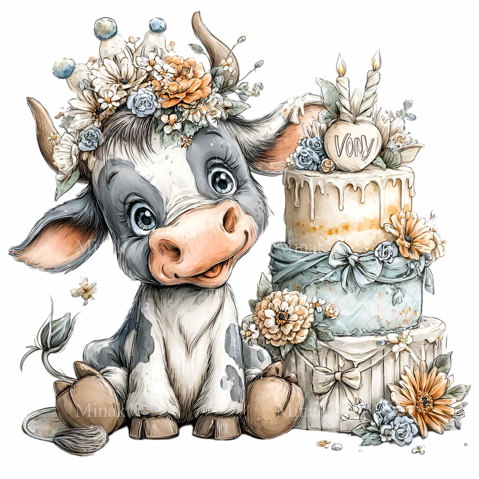 15 PNG Floral Cow Clipart – Cute Farm Animal PNG – Digital Art for ...