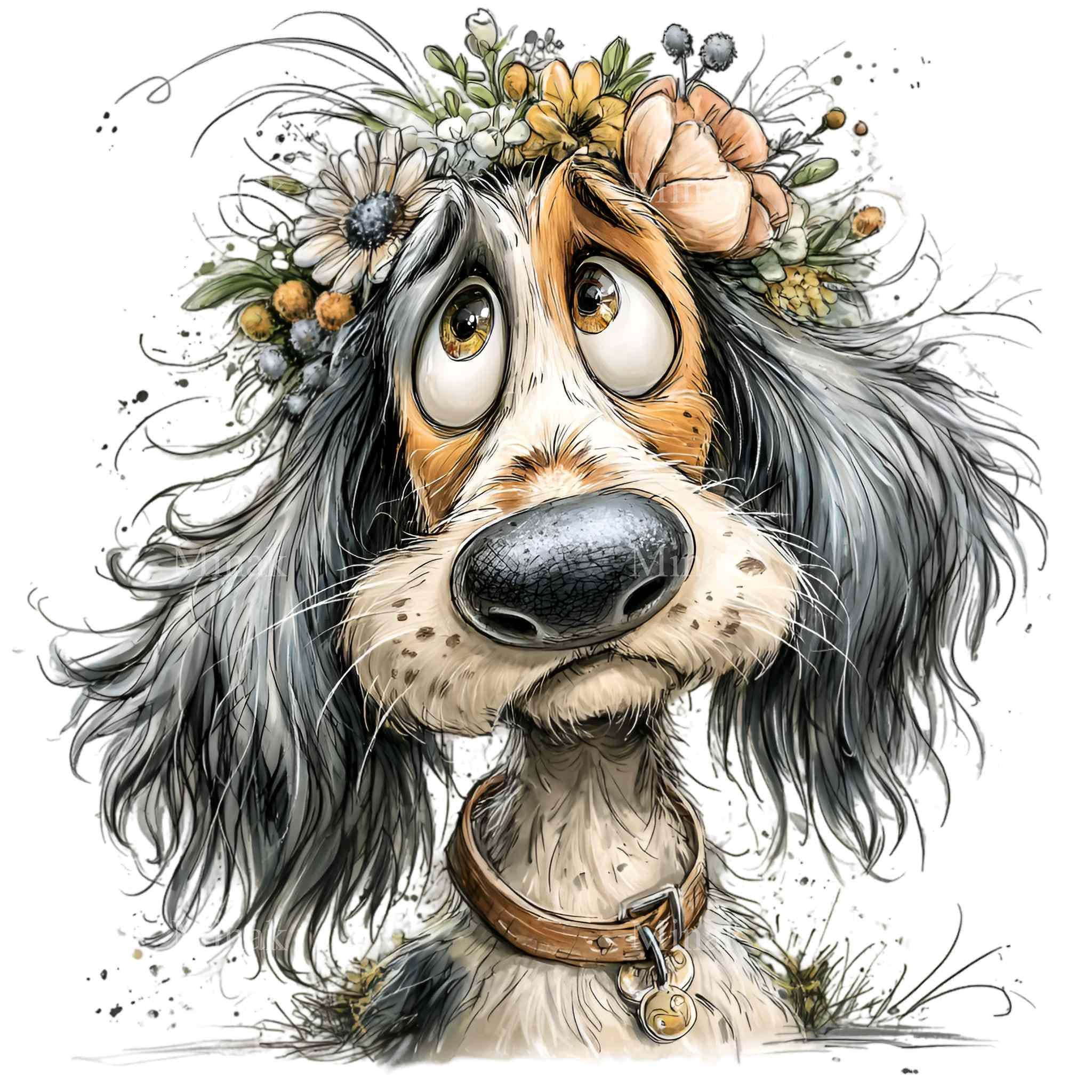 15 PNG Floral Dog Clipart – Funny Puppy PNG Illustration – Cute Flower ...