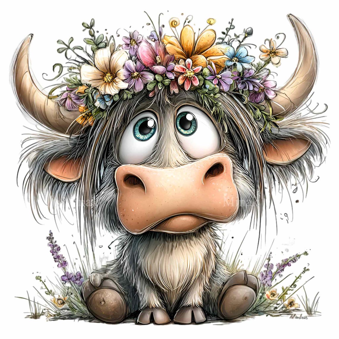 15 PNG Cute Cow Clipart – Highland Cow PNG – Floral Crown Animal ...