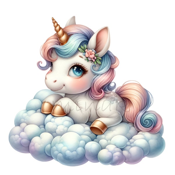 Unicorn clip art, sleep clipart, 12 PNG cute baby nursery pastel colors sublimation