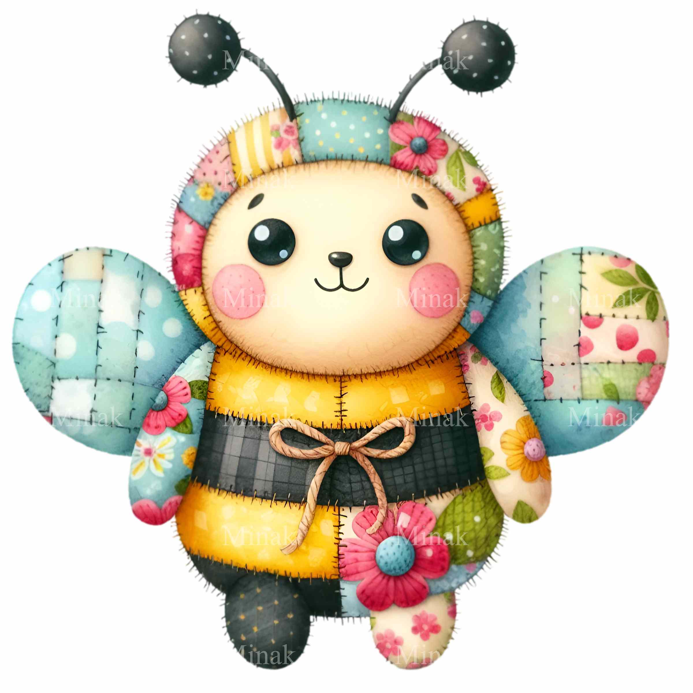 12 PNG Patchwork Bumble Bee Floral Quilt Clipart, Nursery Watercolor - Etsy