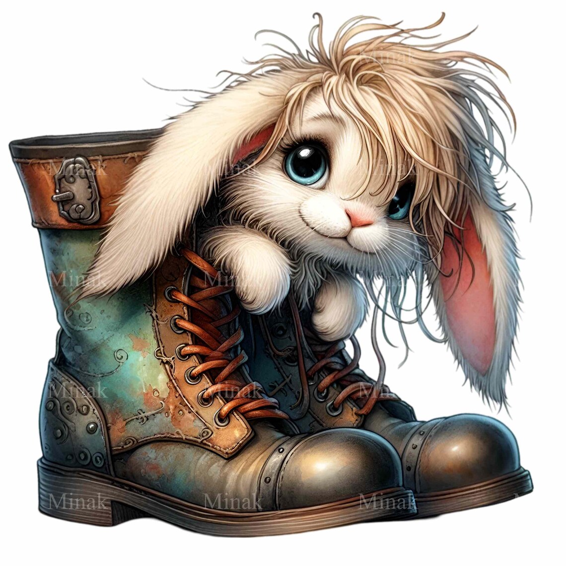 12 PNG Messy Bunny in Combat Boot PNG Clipart, Grunge Style Cute Rabbit ...