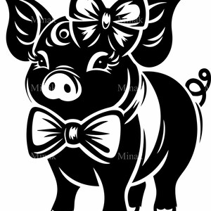 8 cliparts mignons de porcelets SVG - cochon avec noeud SVG - conception de bébé animal de la ferme pour les chemises d'enfants, la décoration d'anniversaire et les travaux manuels