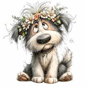 15 PNG Floral Dog Clipart – Funny Puppy PNG Illustration – Cute Fluffy ...