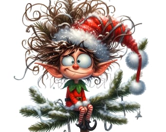 12 Lustige PNG Weihnachtselfen Clipart, Messy Hair Urlaub Hut