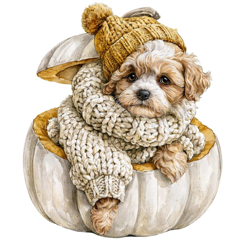 16 PNG Watercolor Dog in Pumpkin, Fall Puppy Woodland Clipart - Etsy