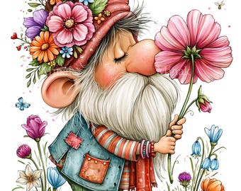 15 PNG Spring Gnome Clipart, Garden Flower Smelling Sublimation Design
