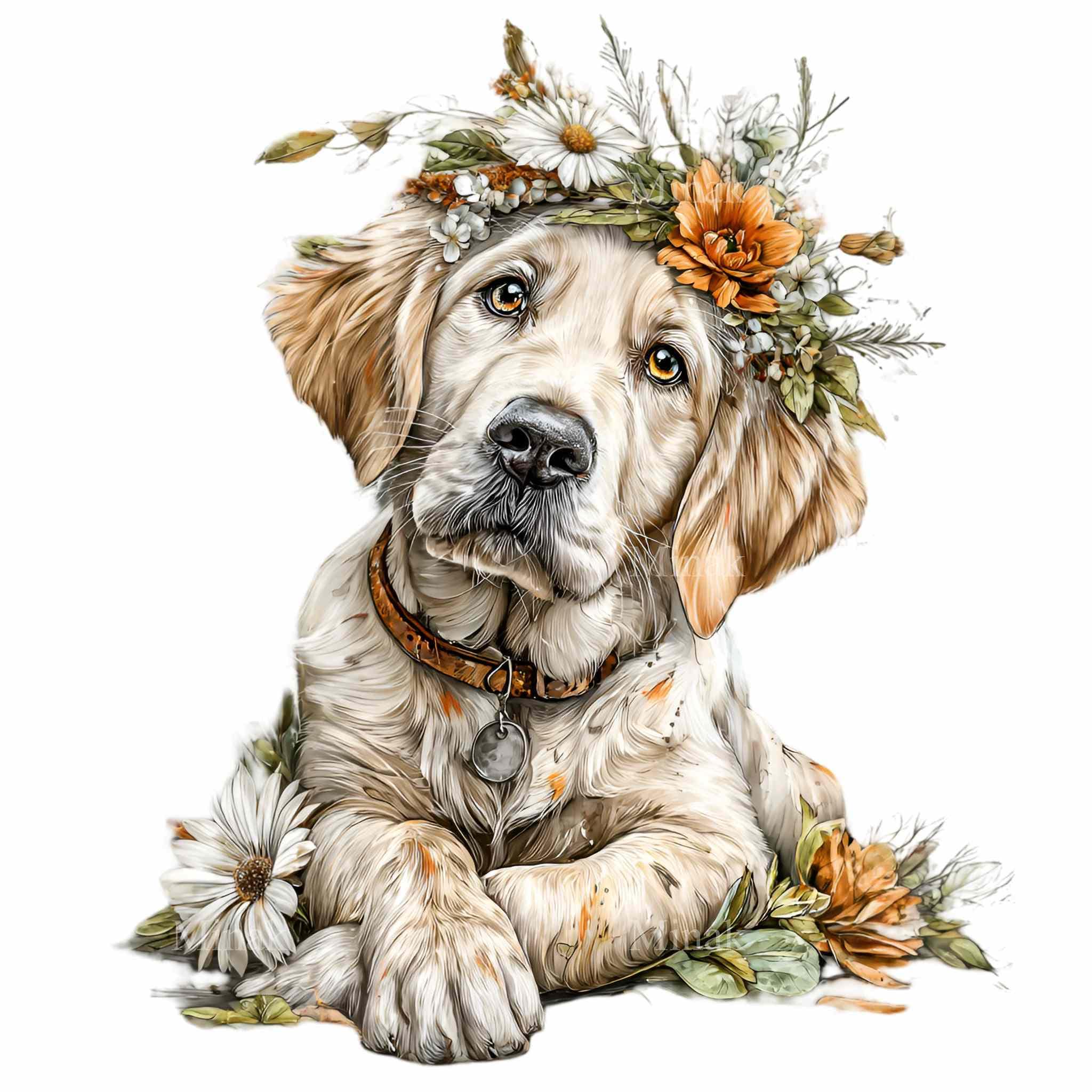 15 PNG Floral Puppy Clipart – Dog Illustration With Flower Crown, Baby ...