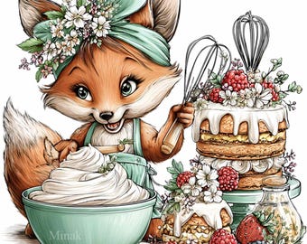 14 PNG Fox Kitchen Clipart, Konditorillustration Sublimering