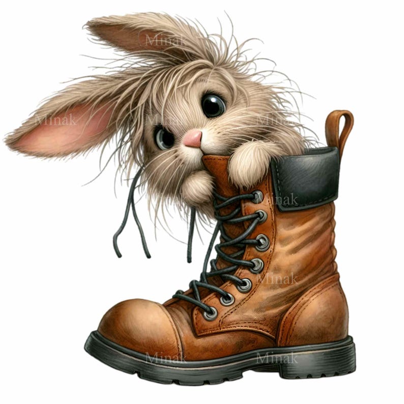 12 PNG Bunny in Boot Clipart, Rustic Rabbit Floral Animal - Etsy