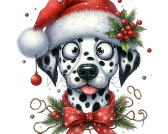 10 Funny Dalmatian Christmas PNG, Santa Hat Dog Holiday Bow Sublimation Design