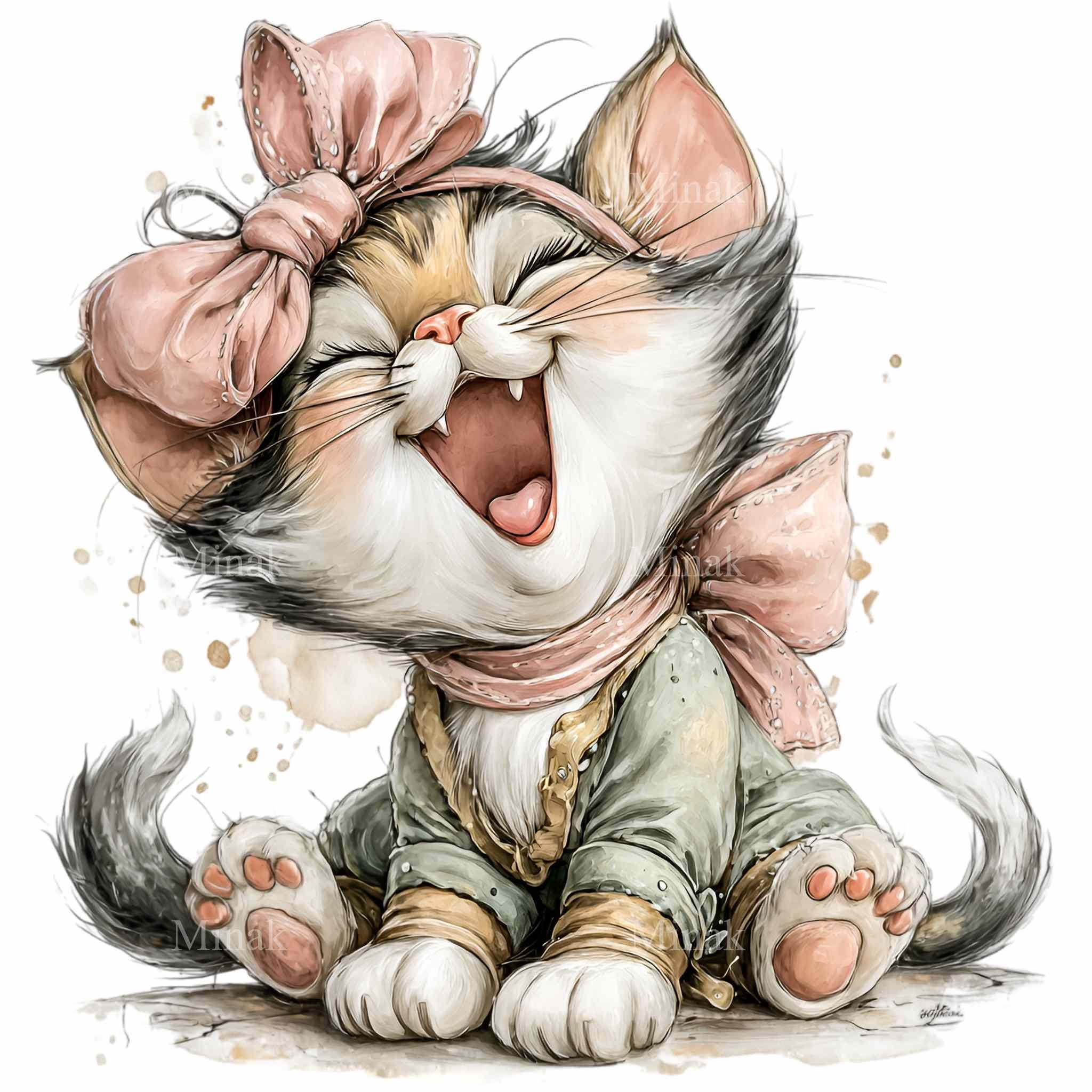 15 PNG Kitten Nursery Clipart – Bow Cat Watercolor Baby Animal ...