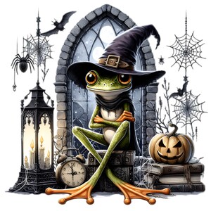 14 PNG witch frog Halloween clipart - magical frog png - crafters, spooky fall decor, sublimation, diy stickers, card making art