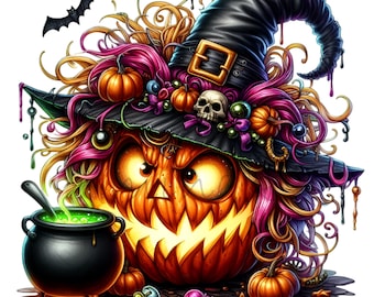 12 PNG Spooky Witch Pumpkin Halloween Cauldron Clipart