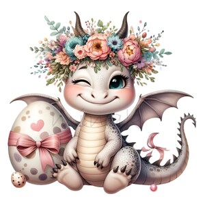 Winking Dragon 10 Baby Dragon PNG Clipart – Cute Winking Dragon in Egg With Floral ...