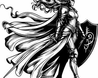 5 Female Knight Svg, Warrior Princess Art, Armor Shield Clipart