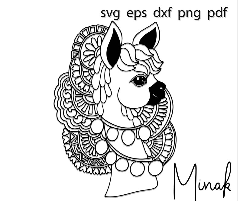 Llama mandala svg zentangle line art drawing outline baby girl | Etsy