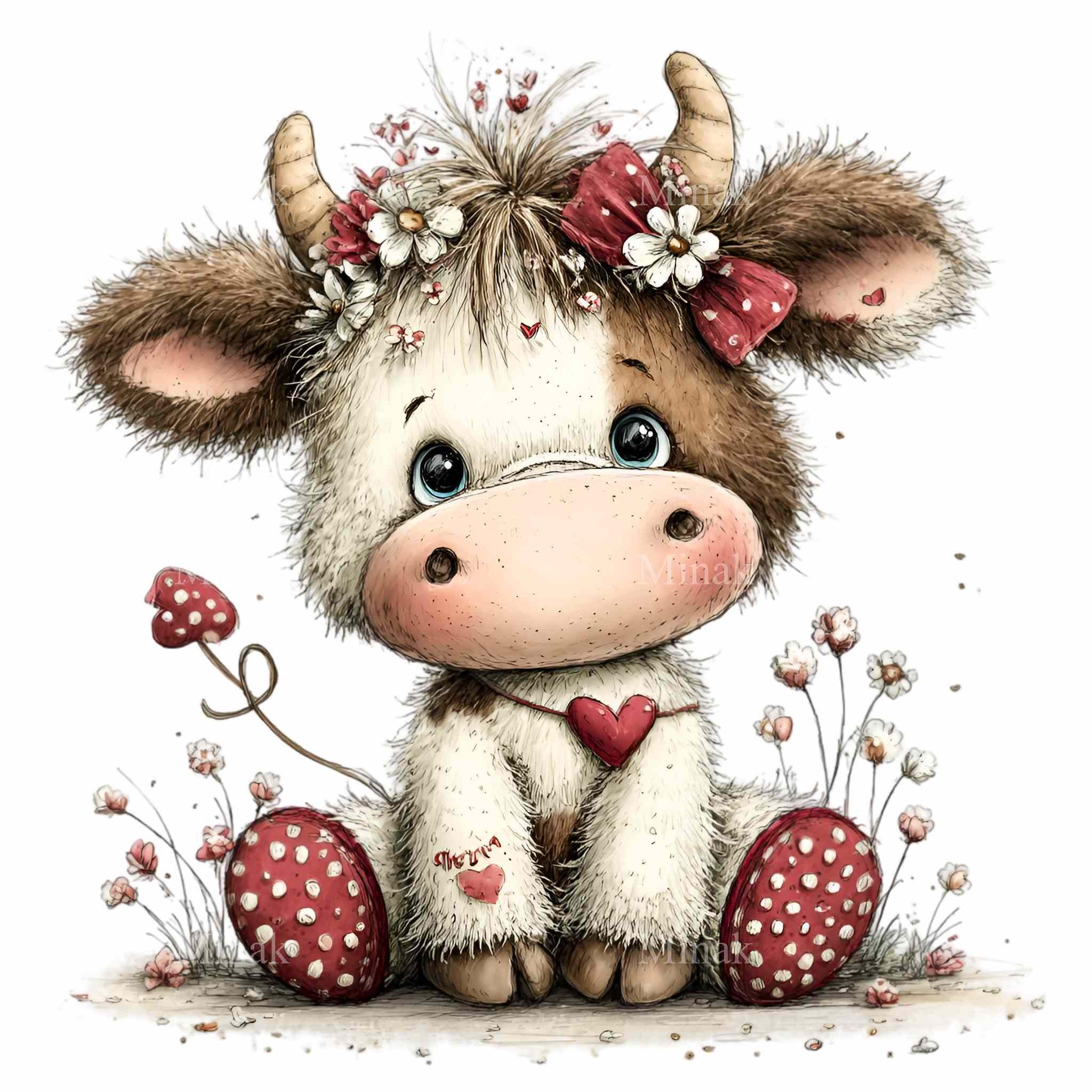 16 PNG Highland Cow Floral Heifer Clipart, Baby Farm Animal Heart - Etsy