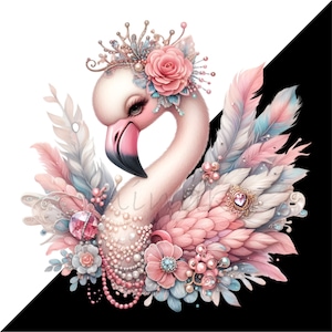 15 Elegant Flamingo PNG Clipart - Royal Pink Flamingo with Crown & Bows Digital Download for Sublimation and Crafts image 6