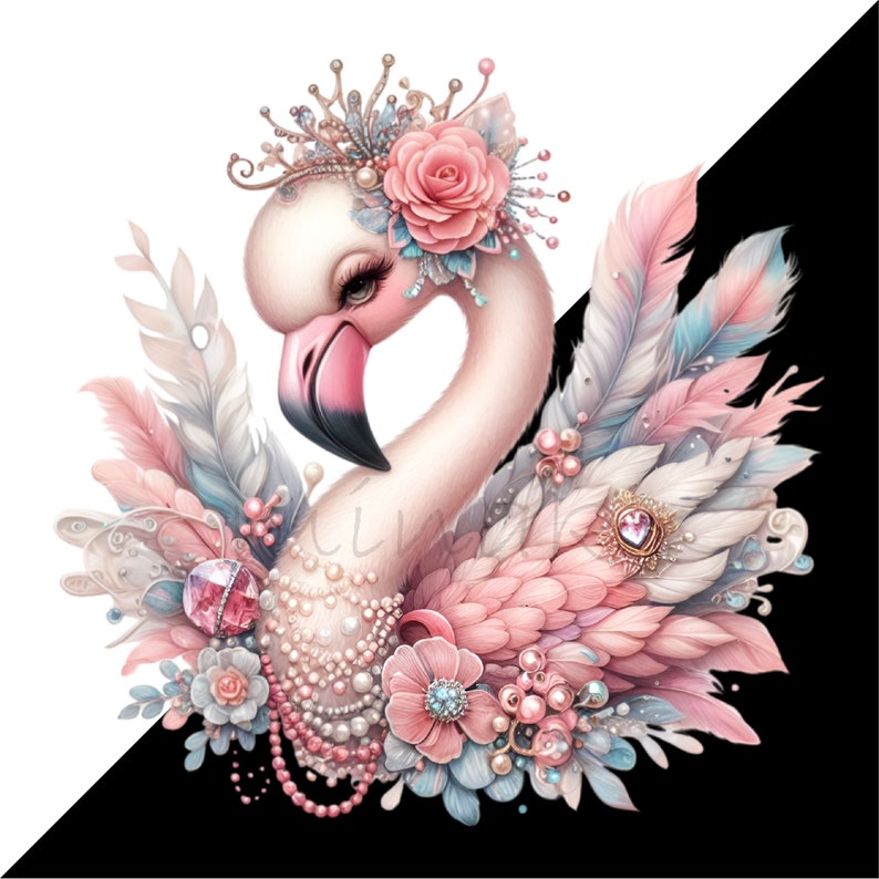 15 Elegant Flamingo PNG Clipart - Royal Pink Flamingo with Crown & Bows Digital Download for Sublimation and Crafts image 6