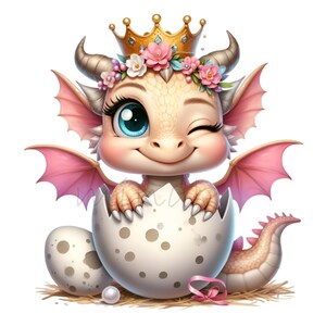 Winking Dragon 10 Baby Dragon PNG Clipart – Cute Winking Dragon in Egg With Floral ...
