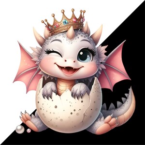 Winking Dragon 10 Baby Dragon PNG Clipart – Cute Winking Dragon in Egg With Floral ...