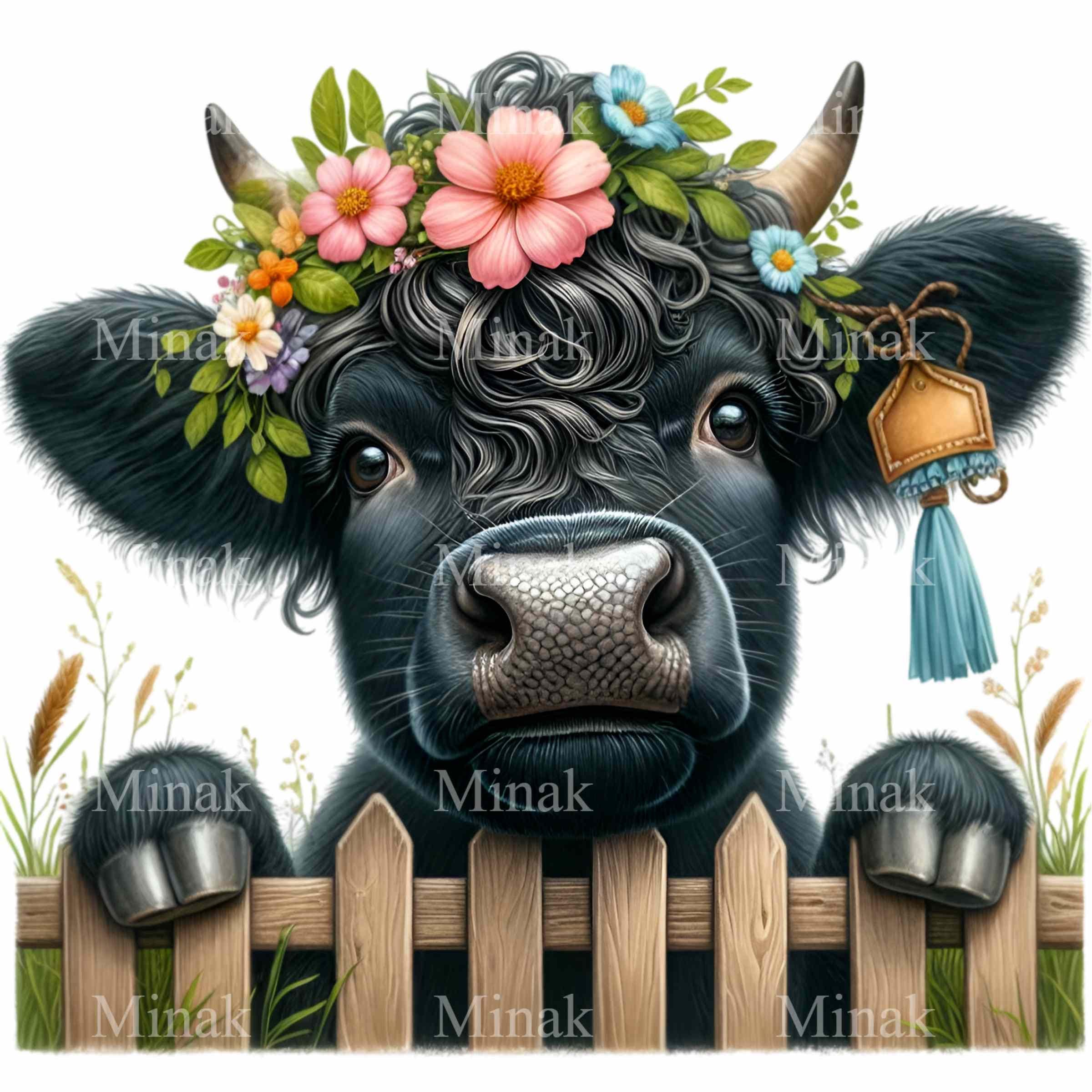 10 PNG Floral Crown Cow – Cute Cow PNG Clipart – Farm Animal Behind ...