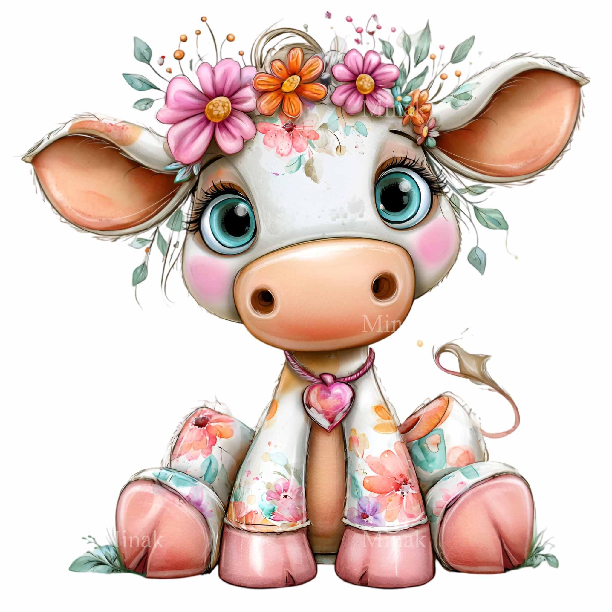 16 PNG Floral Cow Clipart, Whimsical Farm Animal Garden Art - Etsy