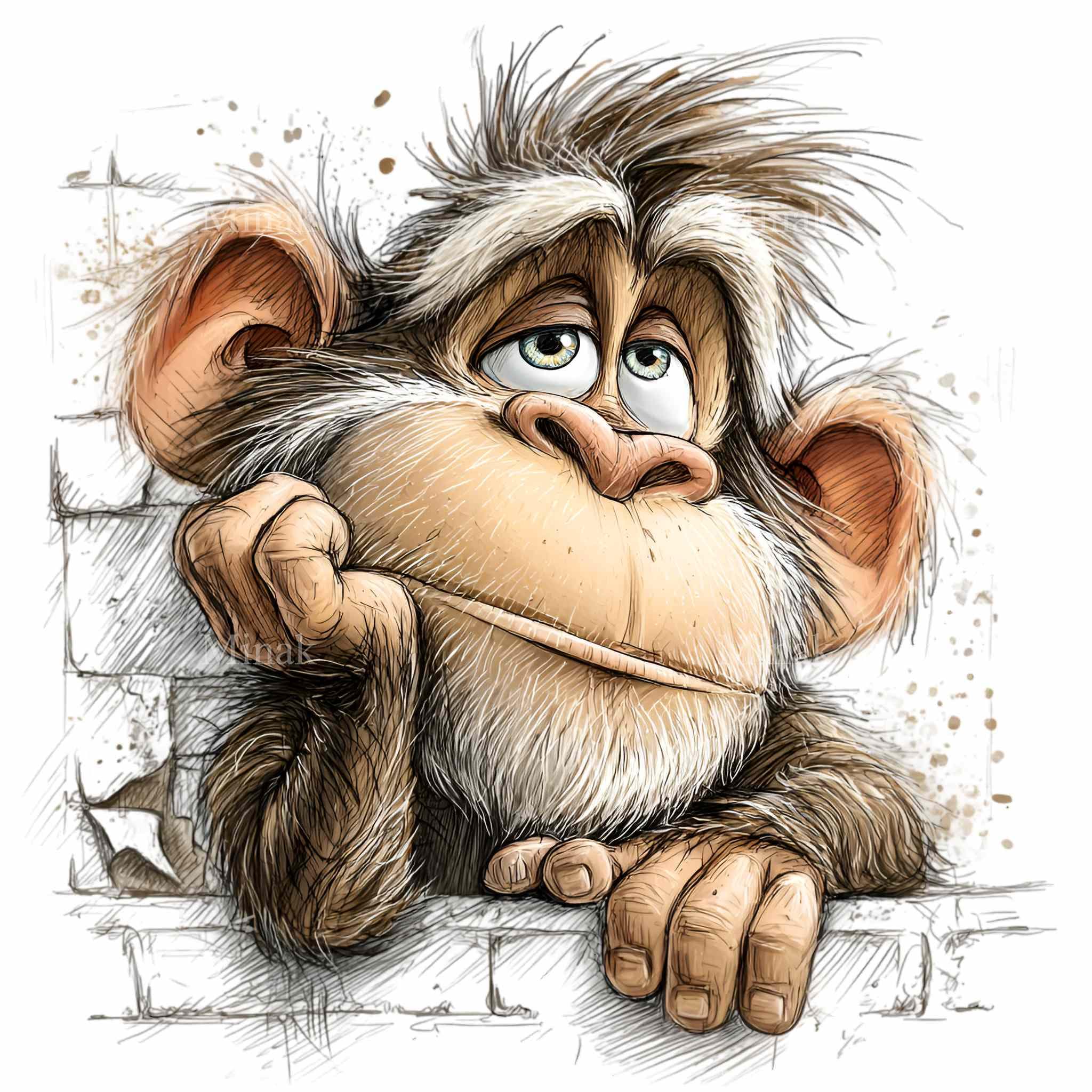 15 PNG 猿のクリップアート – 面白い漫画動物 PNG – 子供の誕生日の招待状、保育園の壁の装飾、パーティー用品のためのかわいいジャングルの猿のアート  - Etsy 日本, image size:2048x2048