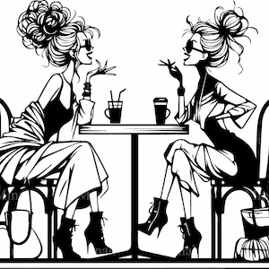 6 archivos de corte SVG Coffee Chat - SVG de chicas de moda - Clipart de amigos de mesa para tazas, vasos, manualidades láser, decoración de cafeterías, proyectos de Cricut