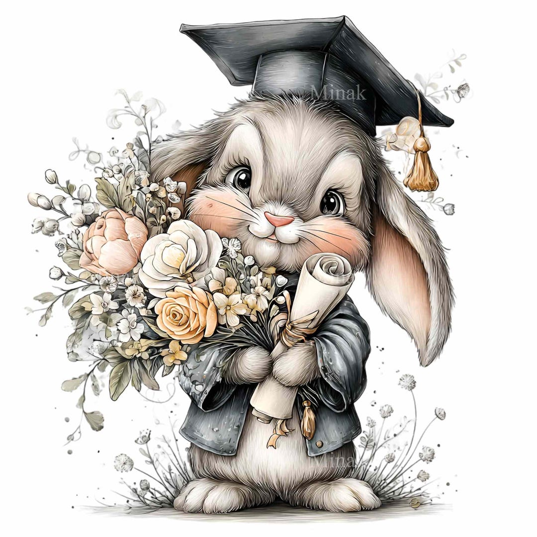 15 PNG Graduation Bunny Clipart, School Graduate Rabbit Class of 2026 ...