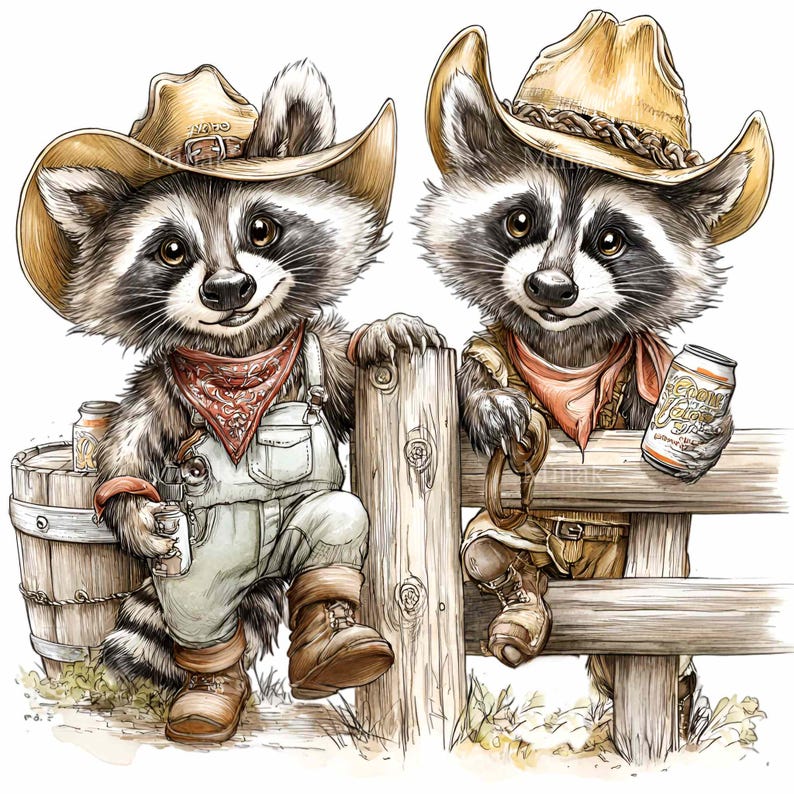 10 PNG Cowboy Raccoon Clipart, Western Trash Panda Illustration, Retro ...