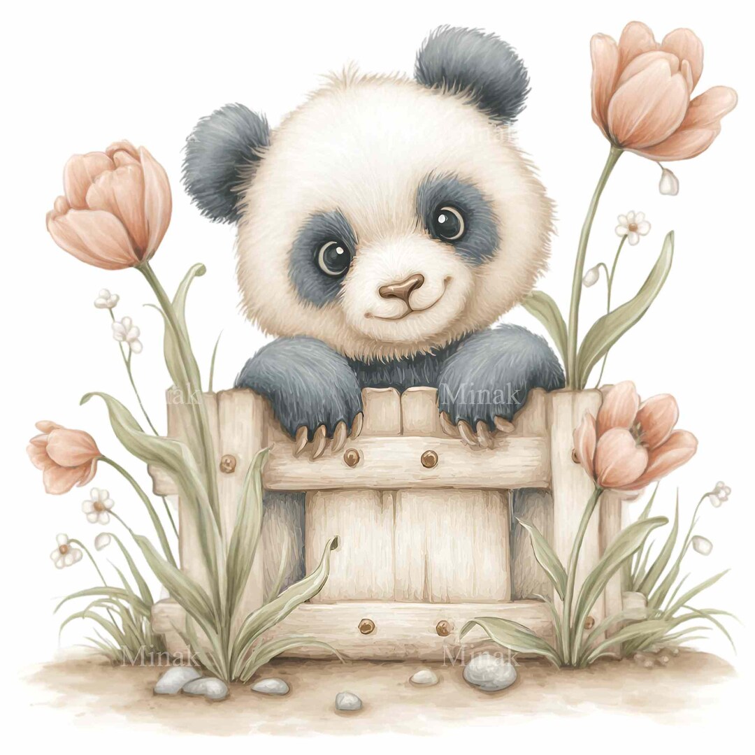 20 PNG Spring Panda Clipart – Woodland Animal Behind Fence for Nursery ...