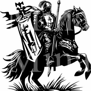 6 SVG guerrier médiéval sur cheval fichier coupe SVG, chevalier lancier des cliparts pour Cricut, conception de Silhouette vintage croisade bataille