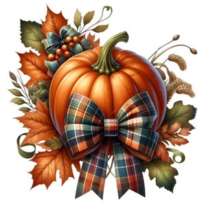 12 PNG Plaid Bow Pumpkin Clipart, Vintage Fall Harvest Autumn Leaves - Etsy