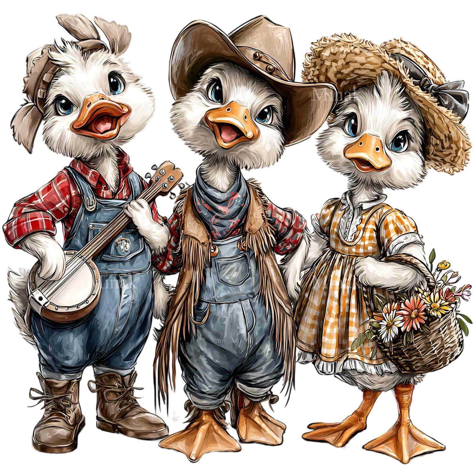 14 PNG Singing Geese Clipart – Cute Goose PNG – Funny Farm Animal Art ...