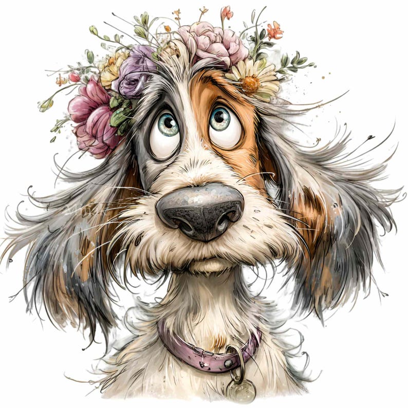 15 PNG Floral Dog Clipart – Funny Puppy PNG Illustration – Cute Flower ...