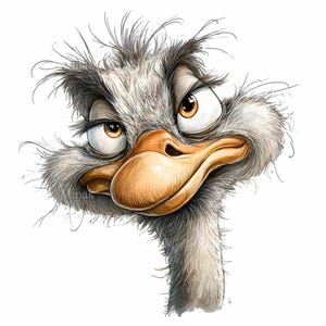 15 PNG Funny ostrich – Cute bird PNG clipart – Whimsical wildlife art for mugs, t-shirt, wall prints, scrapbooking and playful craft project