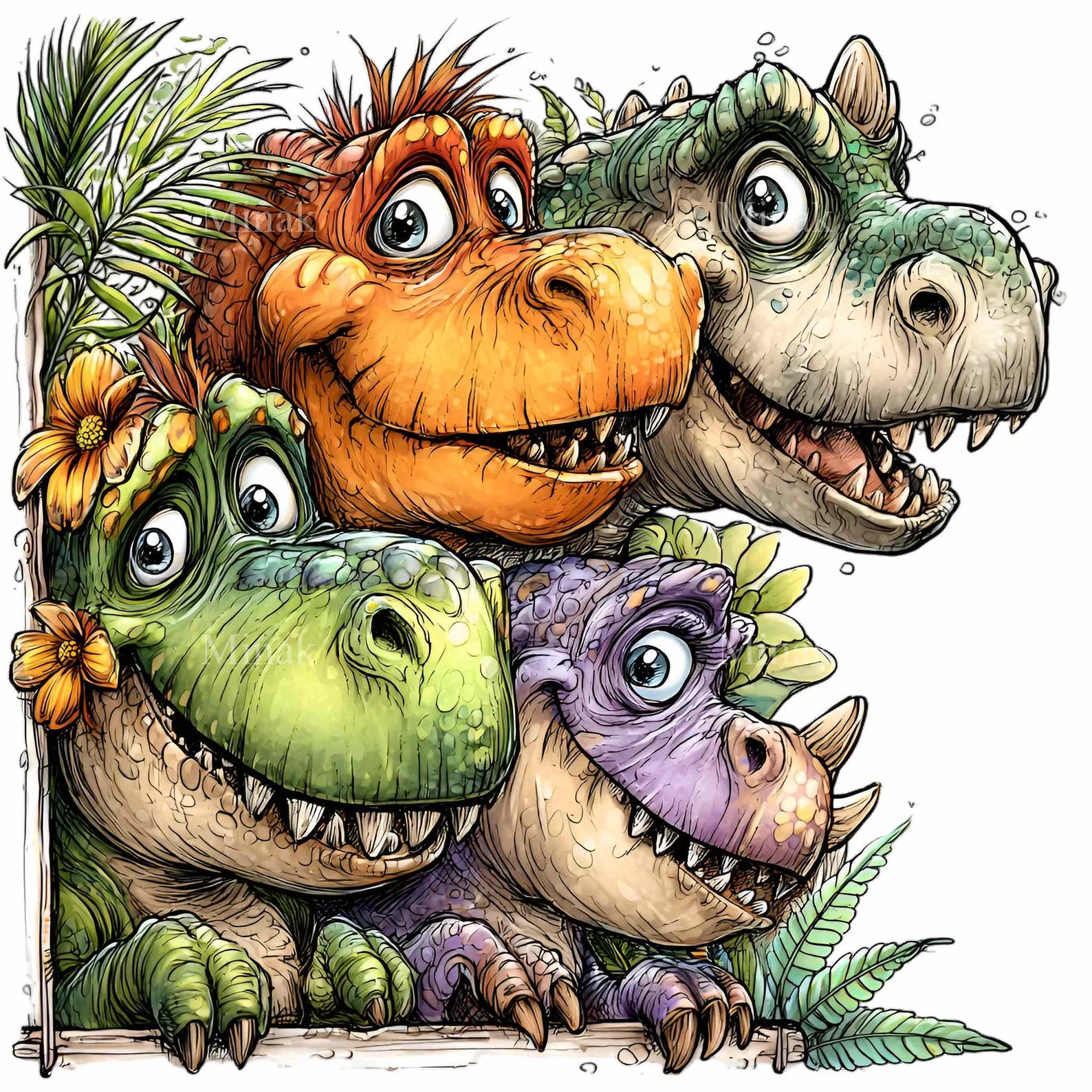 10 PNG Colorful Dinosaur Clipart – Funny Dino PNG – Cute Cartoon Trio ...
