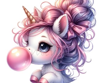 10 PNG Bubblegum Unicorn Lila Hårrosett Fantasy Ponny Grafik
